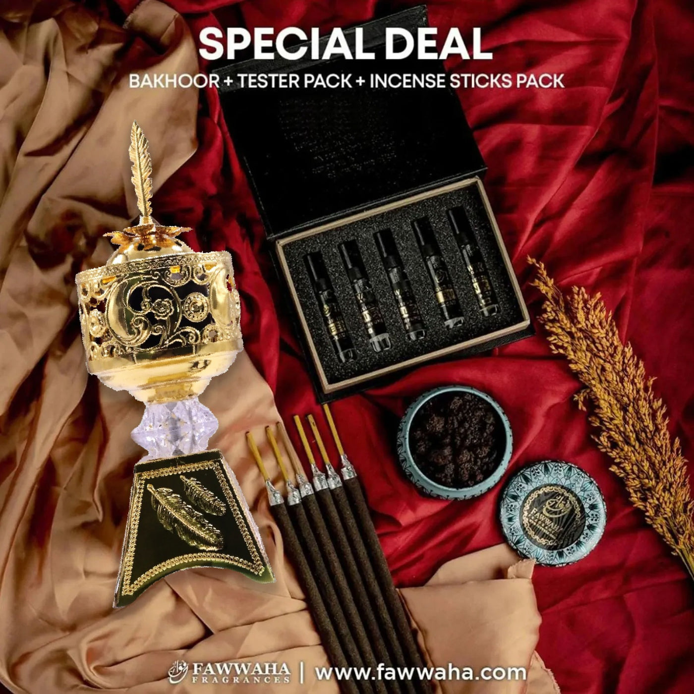 Special Deal 🌙 (Bakhoor + Burner + Tester Pack + Incense Sticks Pack)