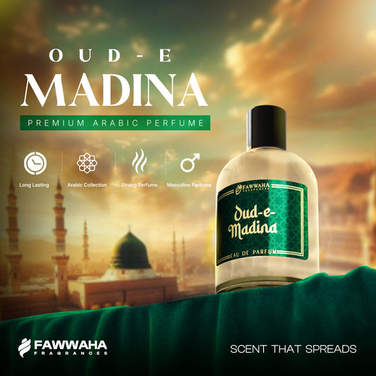 Oud-e-Madina – A popular oriental perfume with fresh, floral citrus top notes, a spicy heart, and a rich, woody base that creates a luxurious and long-lasting scent